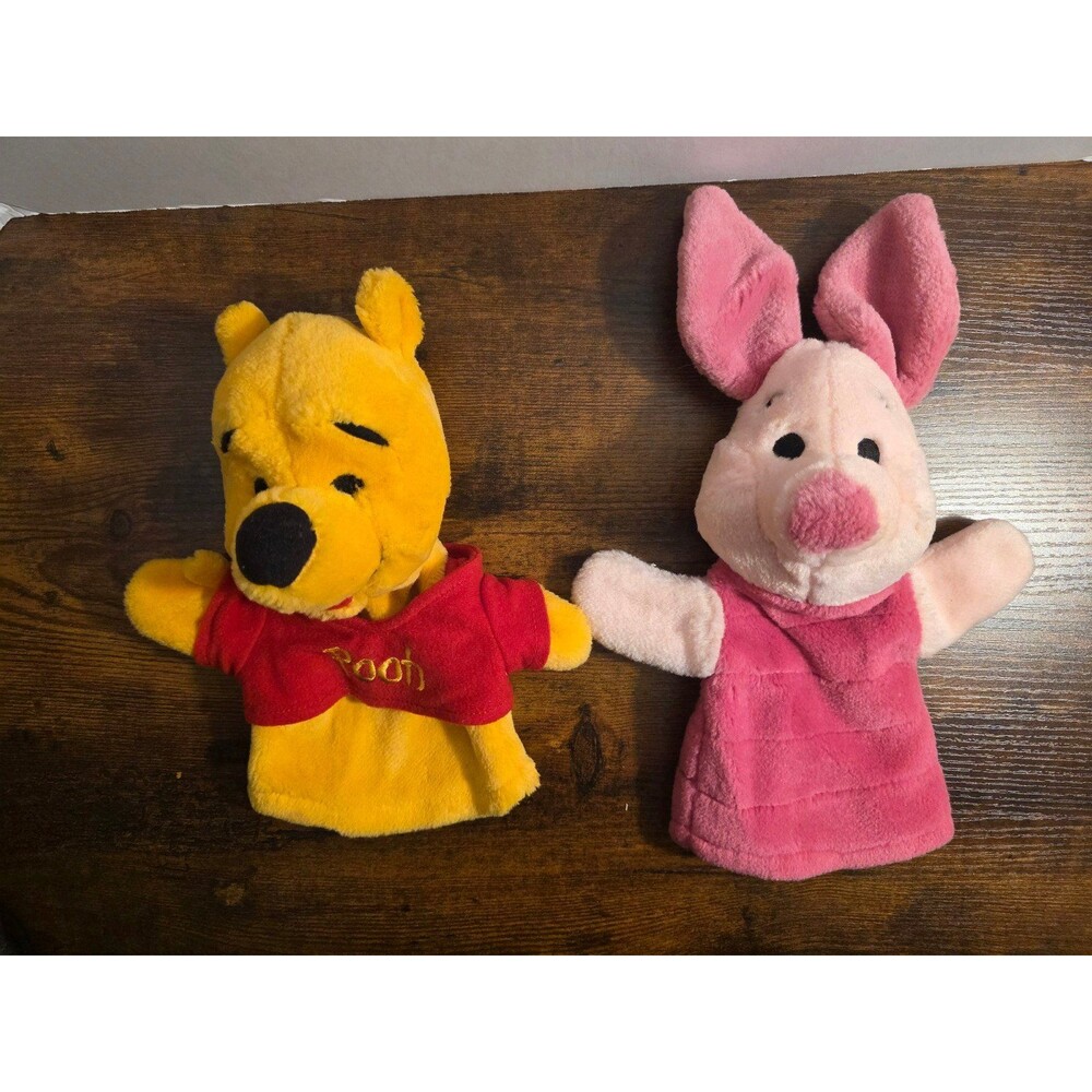 Disney Winnie the Pooh and Piglet Plush Hand Puppets Mattel Vintage
